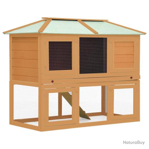 Cage clapier double pour animaux bois 130 x 68 x 105 cm marron 02_0000572
