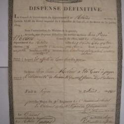 EMPIRE FRANCAIS  1810    DISPENSE MILITAIRE