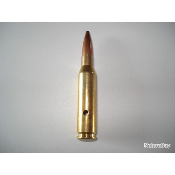 une cartouche de 7mm08 remington pour collection, neutralise, perce, percute, ogive pointe creuse