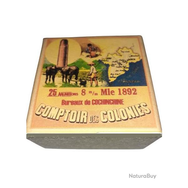 8 mm 1892 ou Lebel: Reproduction boite cartouches (vide) COMPTOIR des COLONIES Cochinchine 9007507