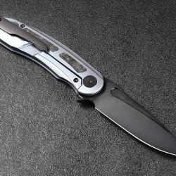 Couteau CMB Made Knives Knight Blue Manche Titane Lame Acier M390 IKBS Wire Lock Clip CMB07B