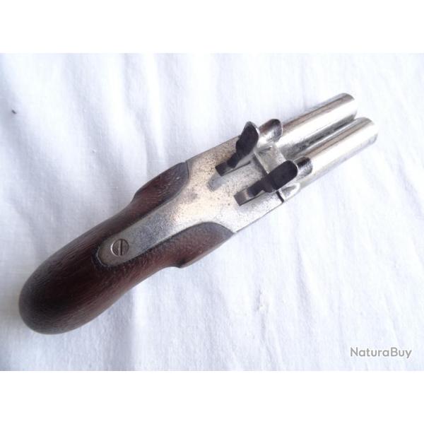 (30) pistolet a  percussion poli blanc : 2 canons fixes : chasse , vnerie ou dfense