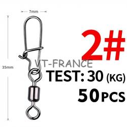 50 Emerillon Agrafe Inox pour la Peche, Modele: 2