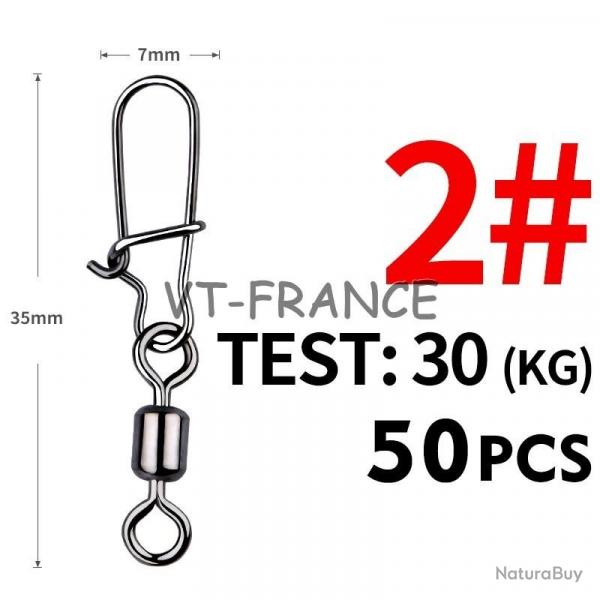 50 Emerillon Agrafe Inox pour la Peche, Modele: 2