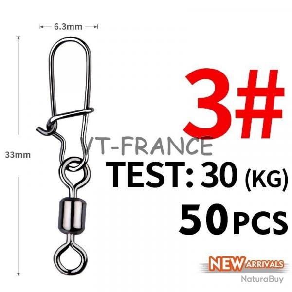 50 Emerillon Agrafe Inox pour la Peche, Modele: 3