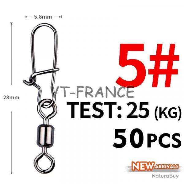 50 Emerillon Agrafe Inox pour la Peche, Modele: 5