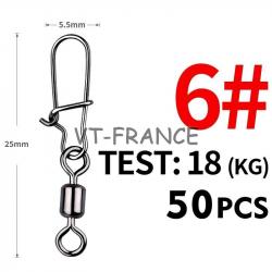 50 Emerillon Agrafe Inox pour la Peche, Modele: 6