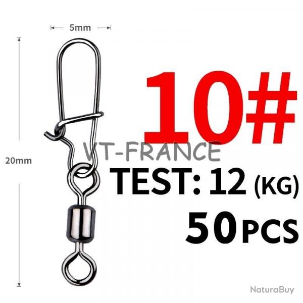 50 Emerillon Agrafe Inox pour la Peche, Modele: 10