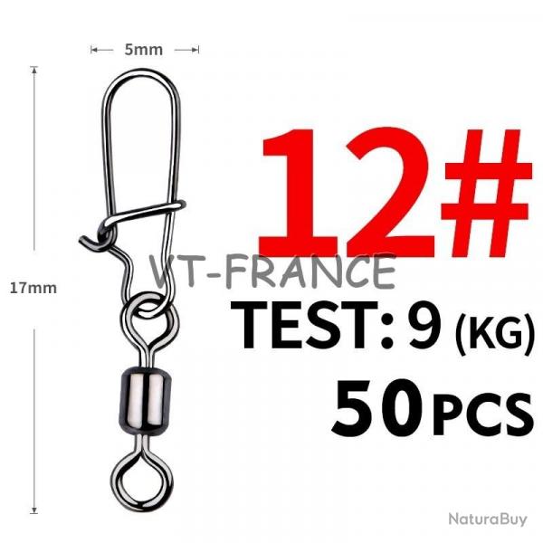 50 Emerillon Agrafe Inox pour la Peche, Modele: 12