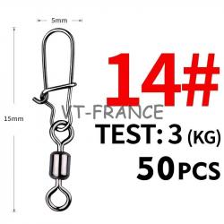 50 Emerillon Agrafe Inox pour la Peche, Modele: 14