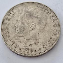 Pièce 5 Pesetas Espagne 1896 argent (5 Francs)
