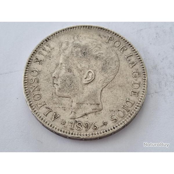 Pice 5 Pesetas Espagne 1896 argent (5 Francs)