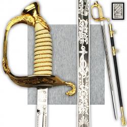 RARISSIME & SUPERBE SABRE DE MARINE US AMÉRICAIN BERMEJO TOLEDO LAME GRAVÉE XX COMPLET