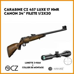 PACK CARABINE CZ 457 LUXE 17 HMR CANON 24'' FILETÉ 1/2X20 