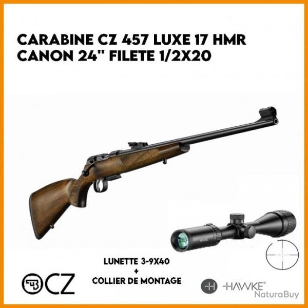 PACK CARABINE CZ 457 LUXE 17 HMR CANON 24'' FILET 1/2X20 
