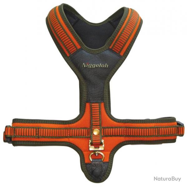 Harnais noprne orange pour chien Niggeloh Tour de cou 35 cm ventre 39 63 cm.