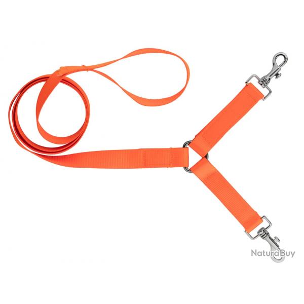 Laisse 1,30 m sangle nylon 2 chiens orange fluo - Country