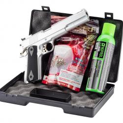 Pack GNB Gaz 1911 Long silver + mallette + billes + gaz-Pack GNB Gaz 1911 Long silver 0,5J mallette 