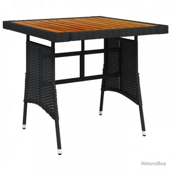 Table de jardin Noir 70x70x72 cm Rsine tresse et acacia
