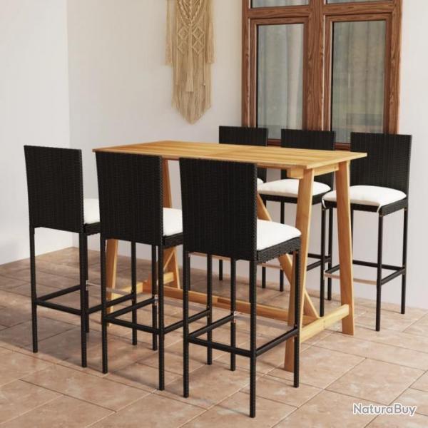 Ensemble de bar de jardin avec coussins 7 pcs Noir