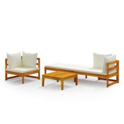 Salon de jardin 3 pcs avec coussins blanc crème Bois d acacia