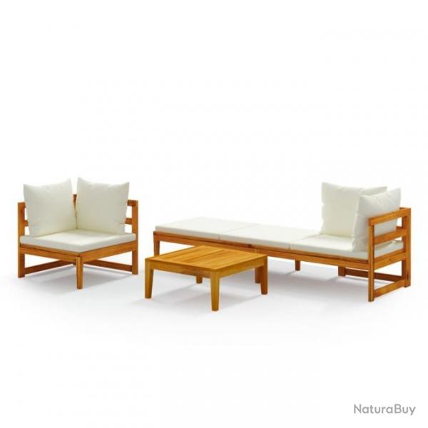 Salon de jardin 3 pcs avec coussins blanc crme Bois d acacia