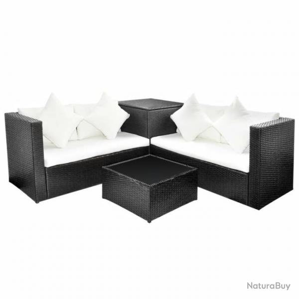 Salon de jardin 4 pcs avec coussins Rsine tresse Noir