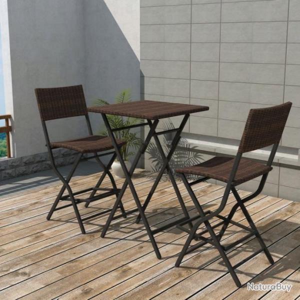 Ensemble de bistro pliable 3 pcs Acier Rsine tresse Marron