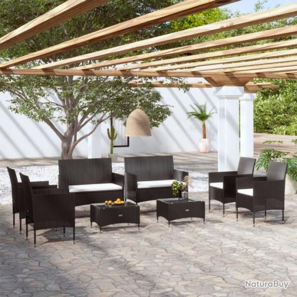 Salon de jardin 8 pcs avec coussins Rsine tresse Noir