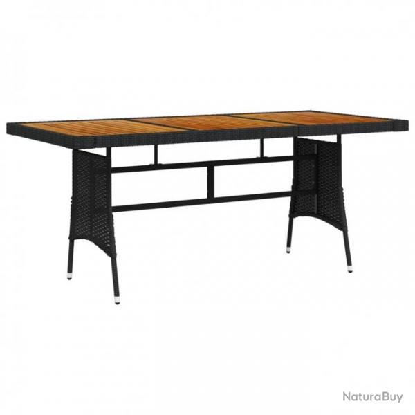 Table de jardin Noir 160x70x72 cm Rsine tresse et acacia