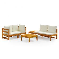 Salon de jardin 4 pcs avec coussins blanc crème Bois d acacia