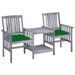 Chaises de jardin avec table à thé et coussins Acacia solide