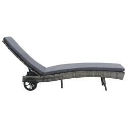 Chaise longue avec roues et coussin Résine tressée Anthracite