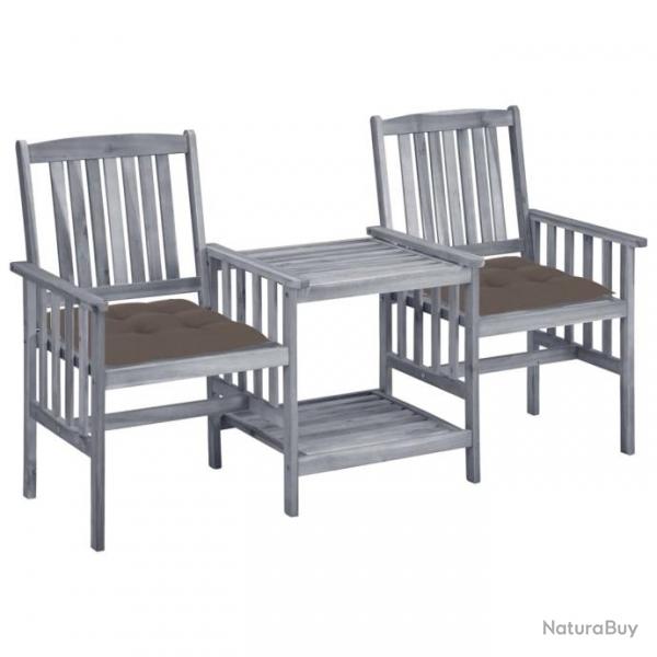 Chaises de jardin avec table  th et coussins Acacia solide