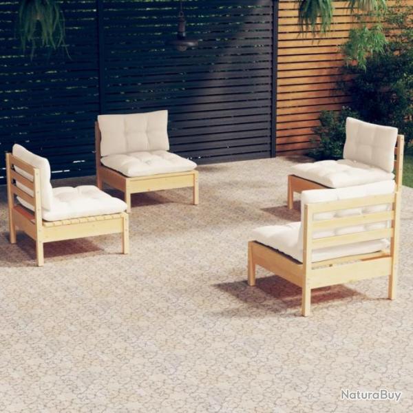 Salon de jardin 4 pcs avec coussins crme Bois de pin