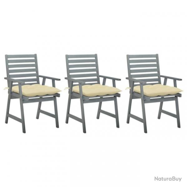 Chaises  dner d extrieur 3 pcs avec coussins Acacia massif