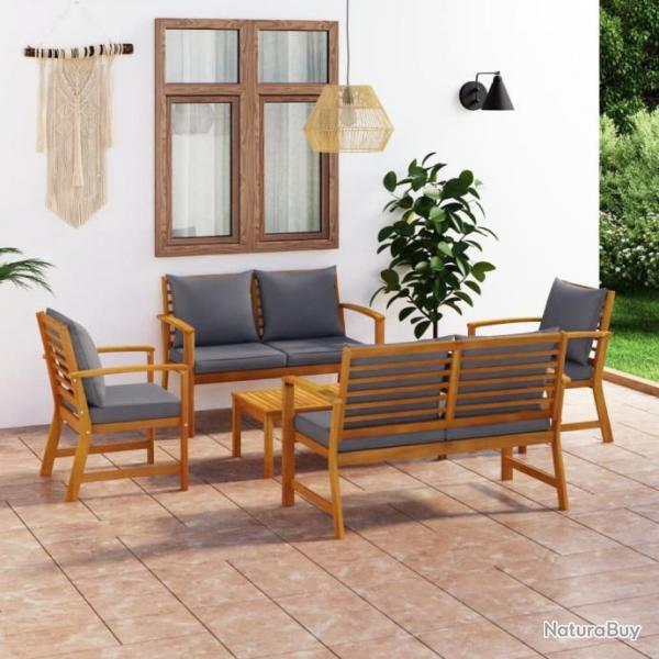 Salon de jardin 5 pcs avec coussin Bois d acacia solide