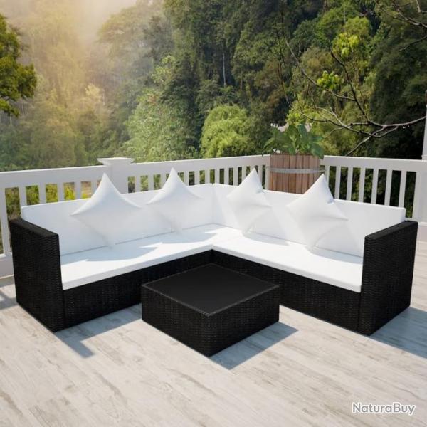 Salon de jardin 4 pcs avec coussins Rsine tresse Noir