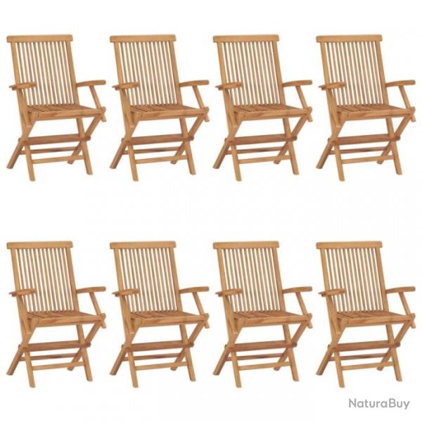 Chaises de jardin avec coussins rouge 8 pcs Bois de teck massif