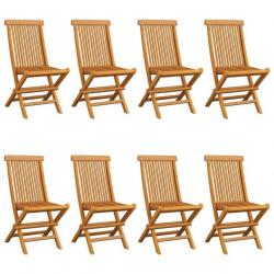 Chaises de jardin avec coussins gris 8 pcs Bois de teck massif