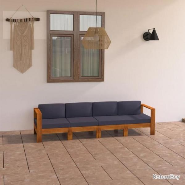 Canap de jardin 4 places et coussins gris fonc Acacia massif