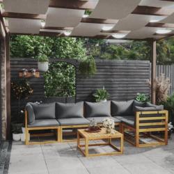 Salon de jardin 6 pcs avec coussins Bois d acacia solide