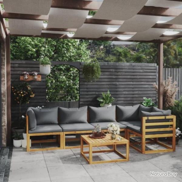 Salon de jardin 6 pcs avec coussins Bois d acacia solide