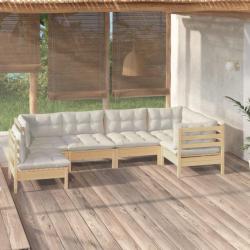 Salon de jardin 6 pcs avec coussins crème Bois de pin