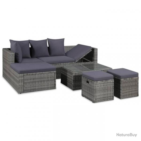 Salon de jardin 4 pcs avec coussins Rsine tresse Gris