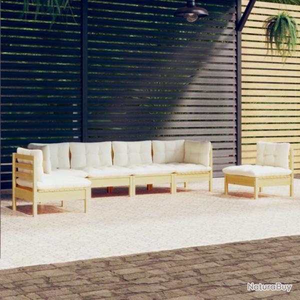 Salon de jardin 6 pcs avec coussins crme Bois de pin massif