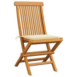 Chaises de jardin avec coussins crème 8 pcs Bois de teck massif