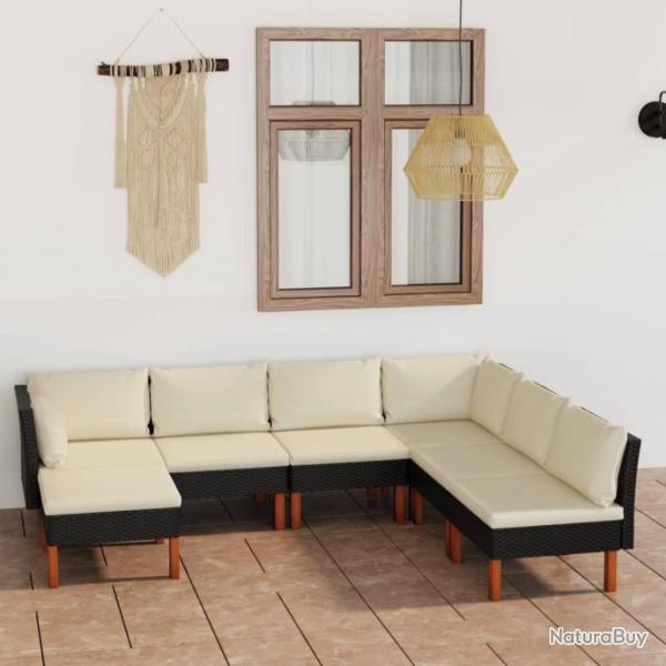 Salon de jardin 7 pcs avec coussins Rsine tresse Noir