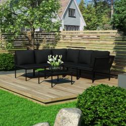 Salon de jardin 6 pcs avec coussins Noir PVC