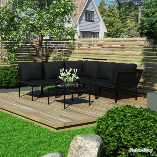 Salon de jardin 6 pcs avec coussins Noir PVC